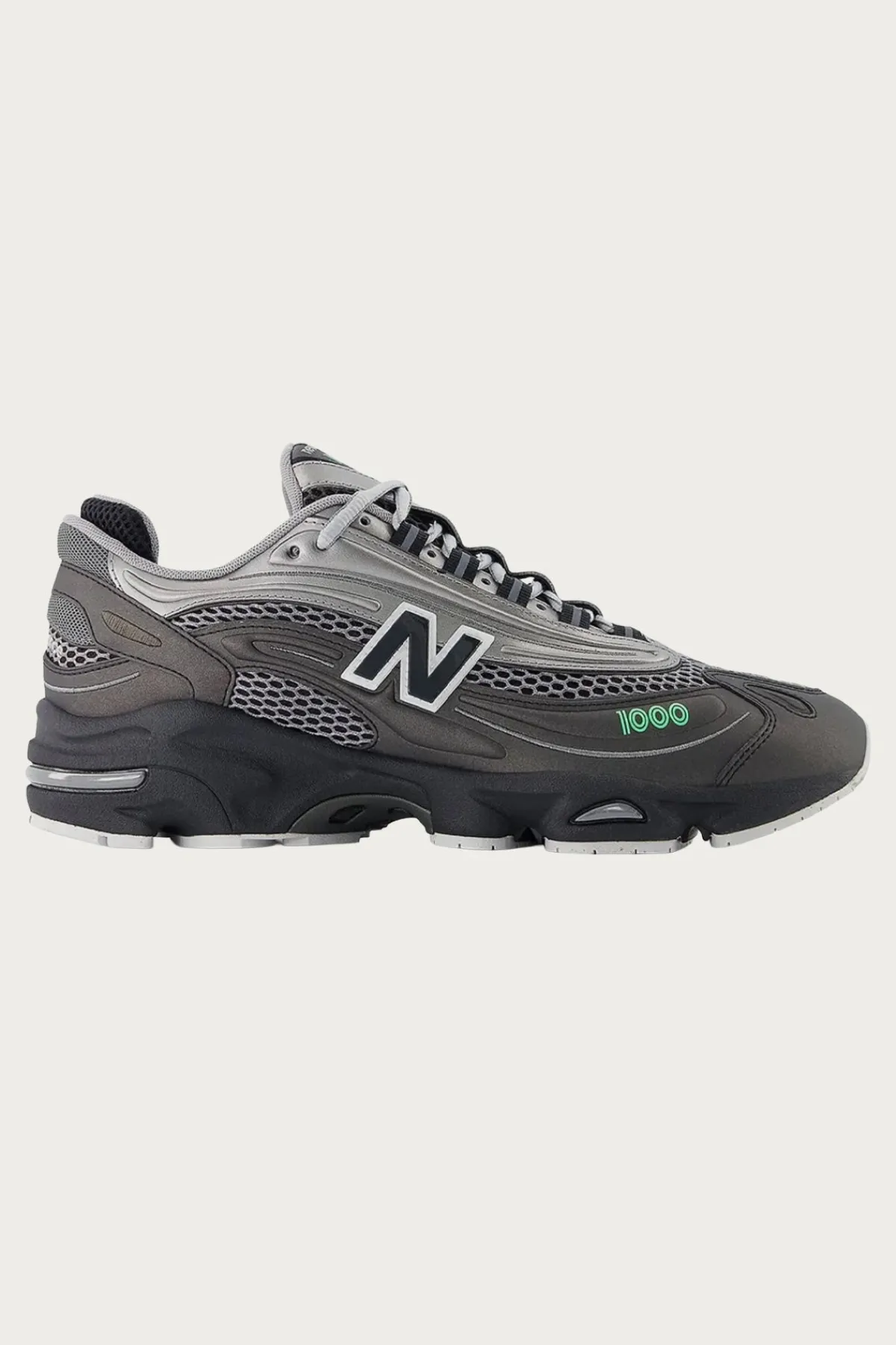 New Balance 1000 - Black/Dark Silver Metallic/Lime Leaf< Footwear