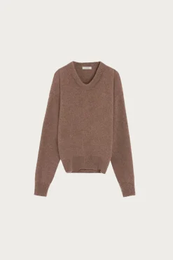 Lemaire Boxy V Neck Sweater - Hazelnut Melange< Sweaters