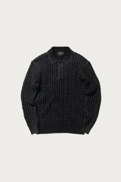 Beams Plus Cable Polo Pigment Dyed Yarn - Black< Shirts