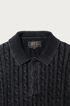 Beams Plus Cable Polo Pigment Dyed Yarn - Black< Shirts
