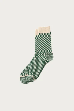 Rototo Checkerboard Pattern Socks - Green< Accessories