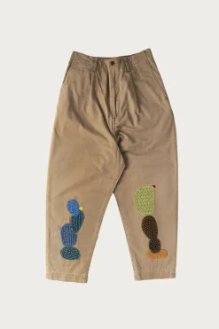 Kapital Chino High Waisted NIME Pants (CACTUS Embroidery) - Beige< Pants