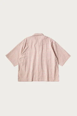 Kapital Cotton Linen Seersucker Check Open-Collar Western BIG Shirt - Red< Shirts