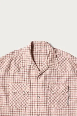 Kapital Cotton Linen Seersucker Check Open-Collar Western BIG Shirt - Red< Shirts