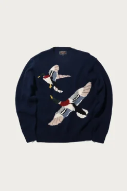 Beams Plus Crew Intarsia Duck Pattern - Navy< Sweaters