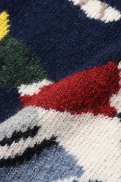 Beams Plus Crew Intarsia Duck Pattern - Navy< Sweaters