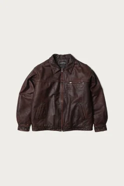 FrizmWORKS Destroyed Cowhide Leather Jacket - Washed Brown< Coats, Jackets, And Vests