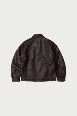 FrizmWORKS Destroyed Cowhide Leather Jacket - Washed Brown< Coats, Jackets, And Vests