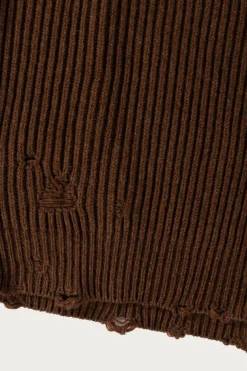 MM6 Maison Margiela Distressed V-Neck Sweater - Brown< Sweaters