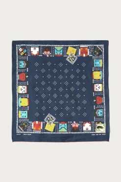 Kapital Fastcolor Selvedge Bandanna (KACHINA & PECKISH RAINBOWY) - Navy< Accessories