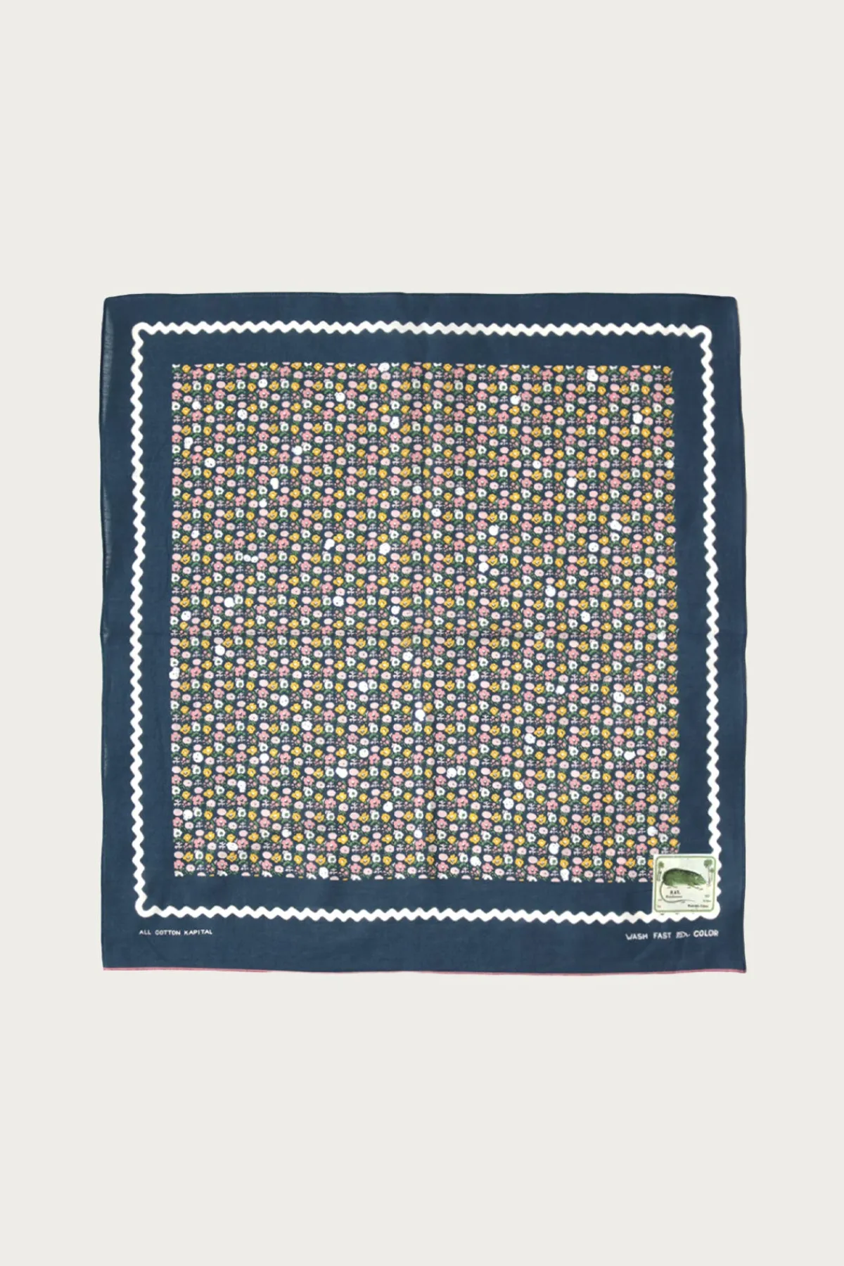 Kapital Fastcolor Selvedge Bandanna (SKULL & FLOWER) - Navy< Accessories