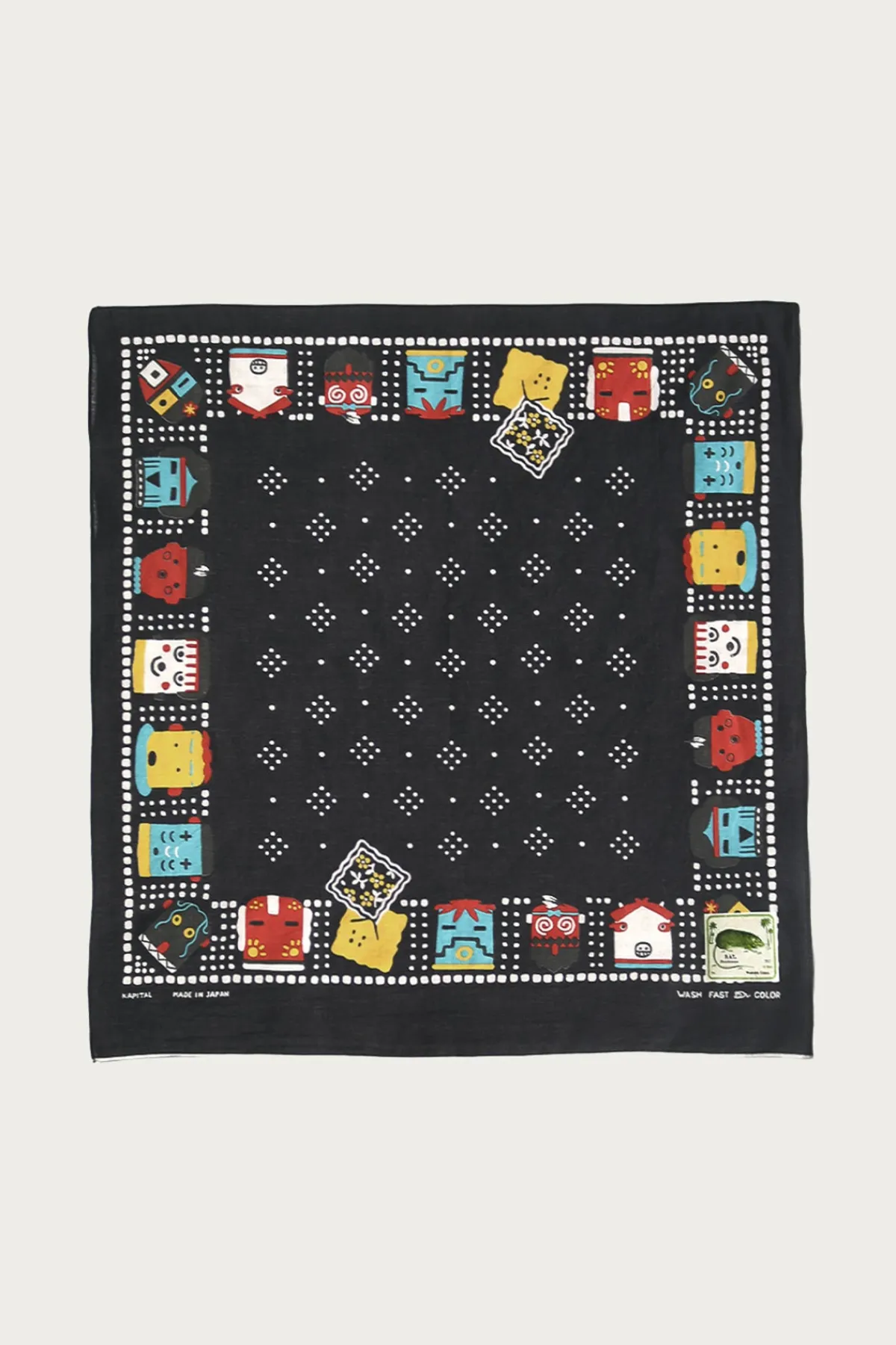 Kapital Fastcolor Selvedge Bandanna (KACHINA & PECKISH RAINBOWY) - Black< Accessories