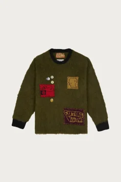 Brain Dead Future Vision Boxy Knit Sweater - Olive< Sweaters