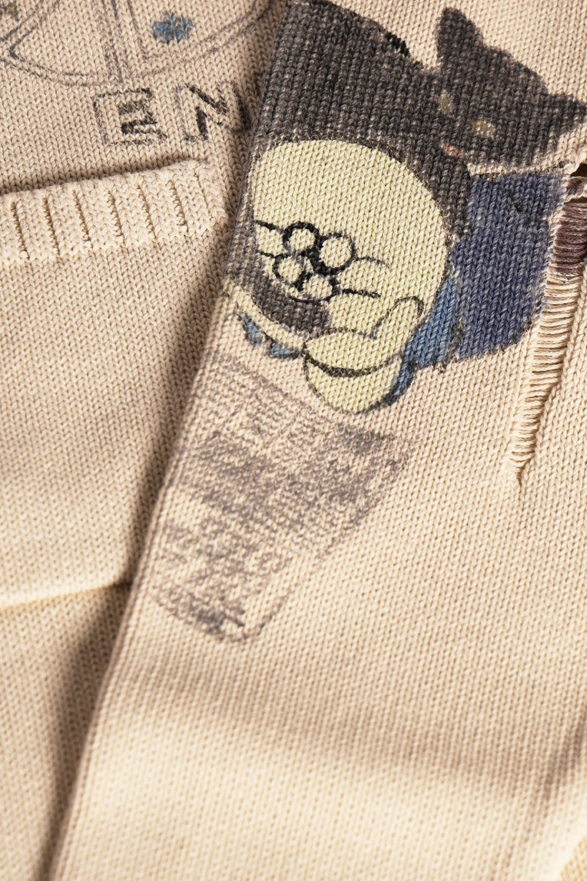 Kapital 5G Cotton Knit Crew Sweater (Memorial Paint Model) - Natural< Sweaters