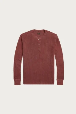 RRL Garment-Dyed Waffle-Knit Henley Shirt - Wine< Tees And Sweats