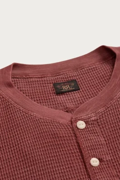 RRL Garment-Dyed Waffle-Knit Henley Shirt - Wine< Tees And Sweats