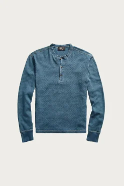RRL Indigo Jacquard-Knit Henley Shirt - Washed Blue Indigo< Shirts