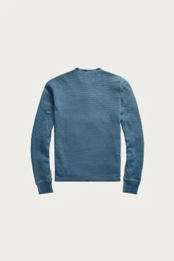 RRL Indigo Jacquard-Knit Henley Shirt - Washed Blue Indigo< Shirts