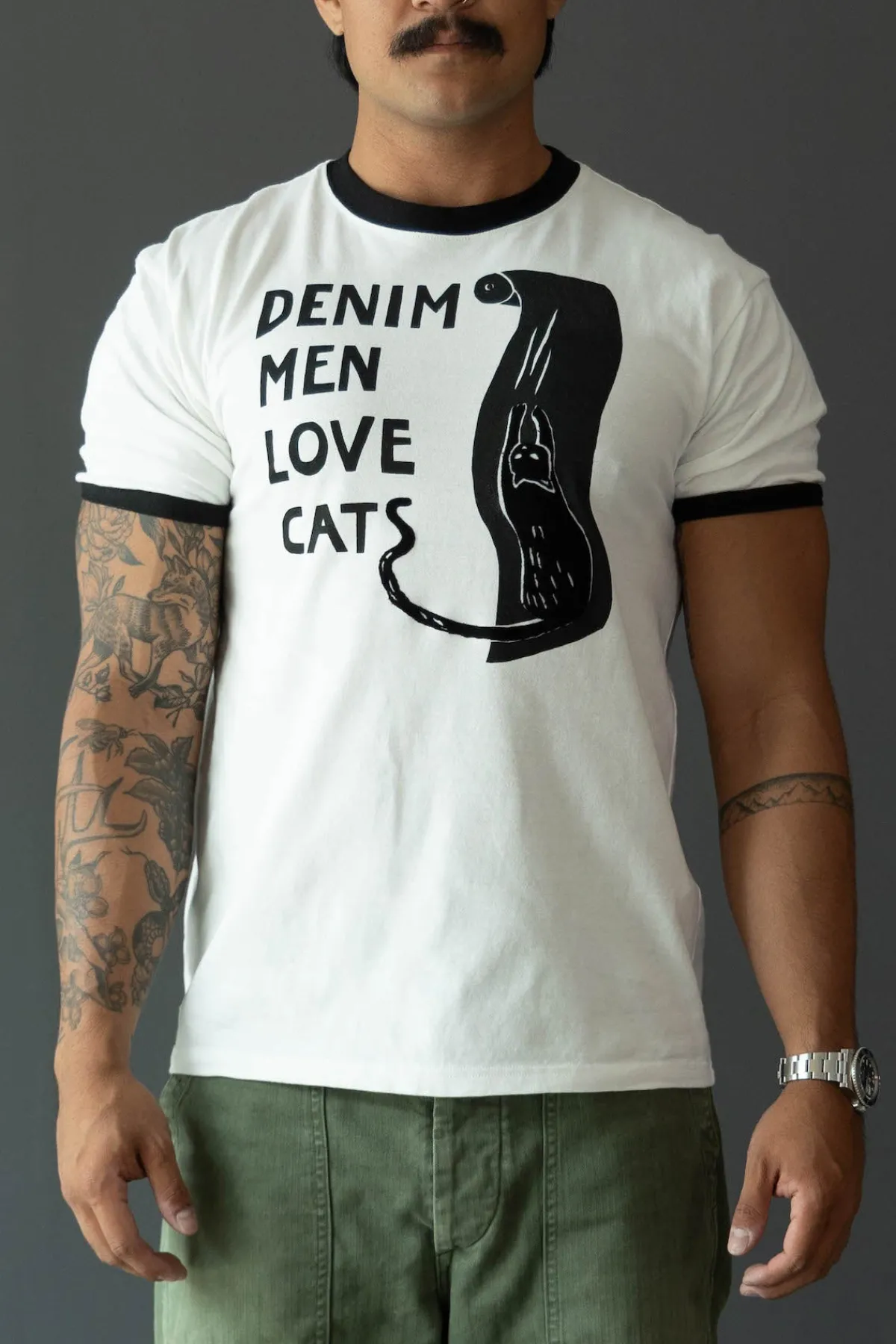 Kapital 20/-Jersey Ringer T (DENIM MEN LOVE CATS SCRATCH) - White< Shirts