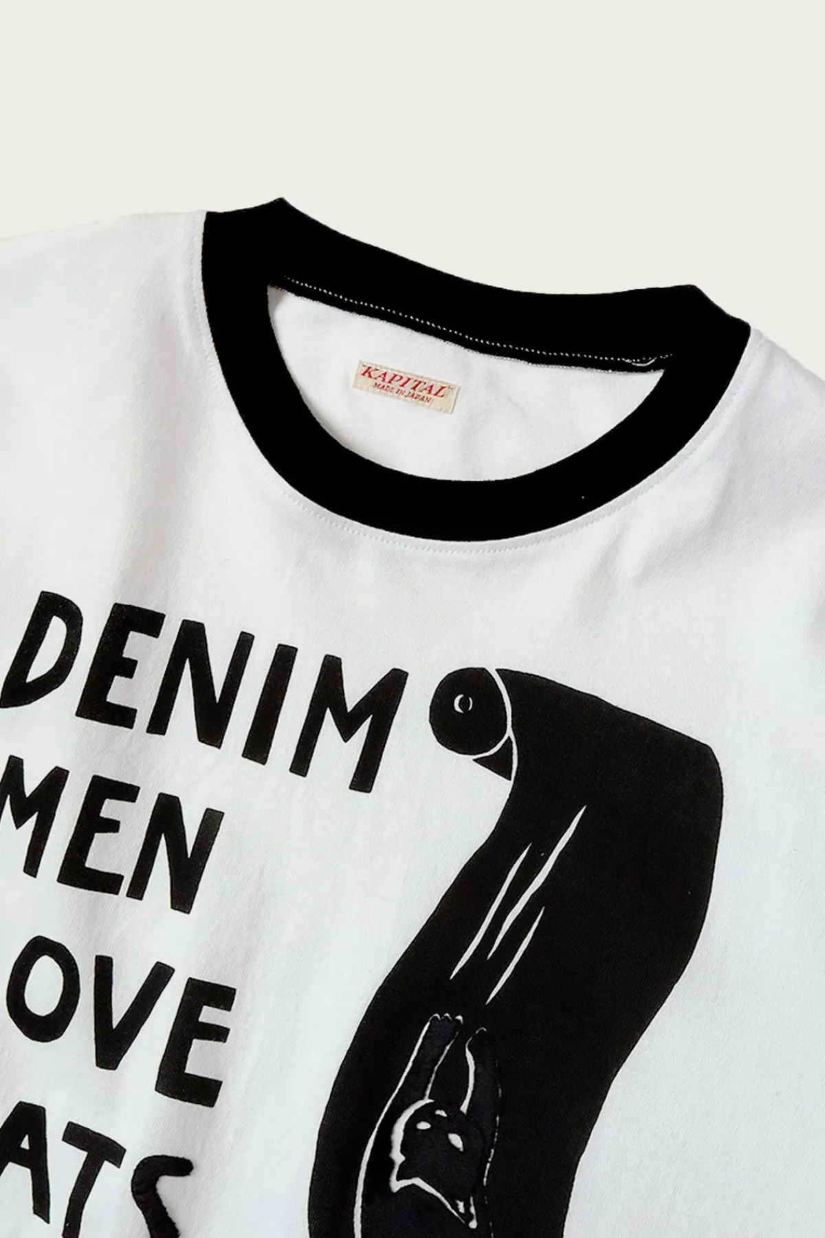 Kapital 20/-Jersey Ringer T (DENIM MEN LOVE CATS SCRATCH) - White< Shirts