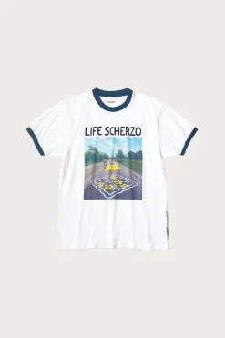 Kapital 20/-Jersey RINGER T(LIFE SCHERZO ROAD SIGN PAINTER) - White< Tees And Sweats