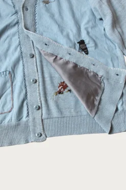Kapital Knit x Chambray Cardigan (Raven & Cat Embroidery) - Sax< Sweaters