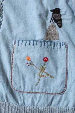Kapital Knit x Chambray Cardigan (Raven & Cat Embroidery) - Sax< Sweaters