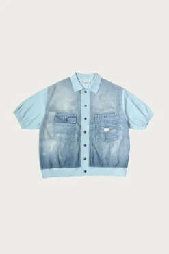 Kapital Knit x 8oz Denim Coverall Polo Shirt - Sax< Shirts