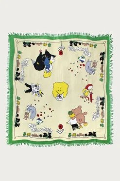 Kapital Linen Rayon Fringed Stole (PECKISH RAINBOWY PARK) - Green< Accessories