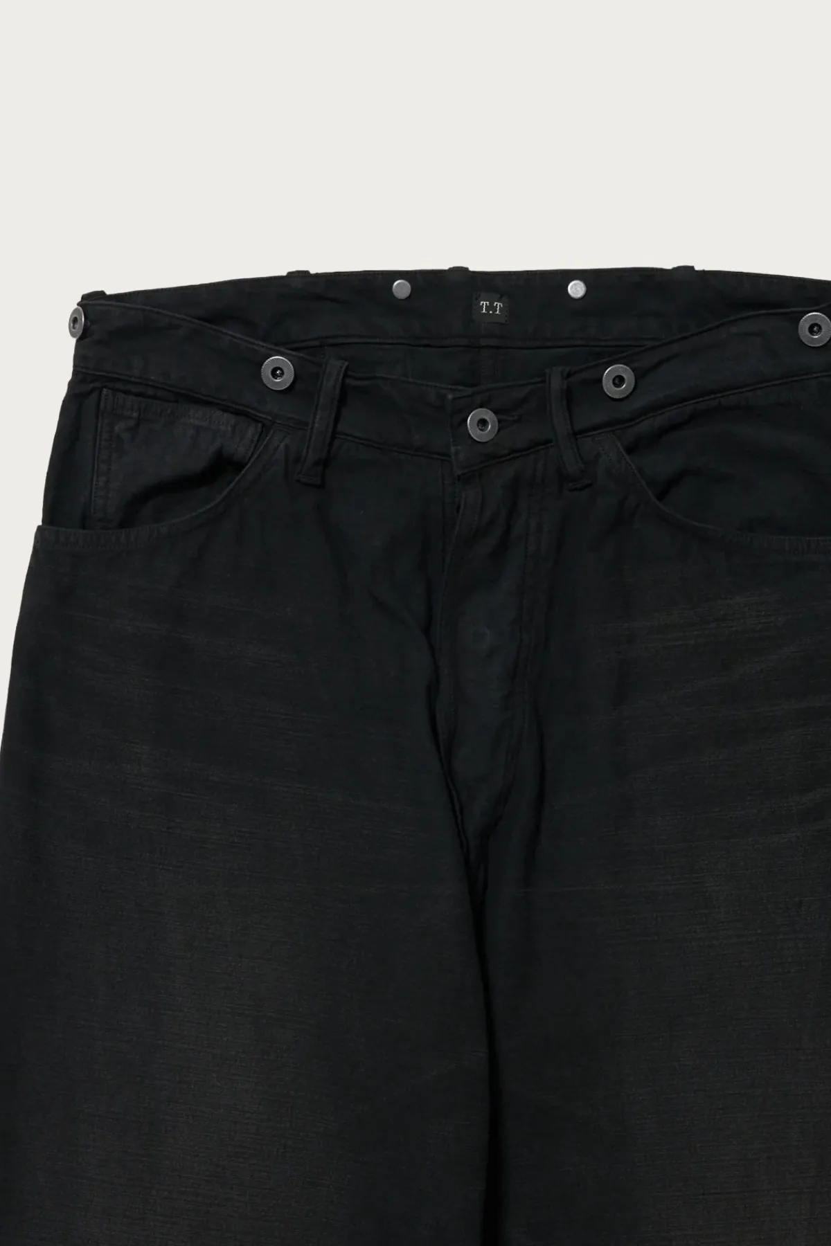 Taiga Takahashi Lot. 209 Buckle-Backed Trousers - Damaged Sumi Dyed Black< Pants