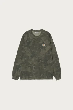 Carhartt Work In Progress L/S Camo Combi T-Shirt - Green/Olive Garment Dyed< Tees And Sweats