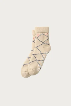 Rototo Merino Lambs Wool Room Socks "Beni Ouarain" - Ecru/Blue< Accessories