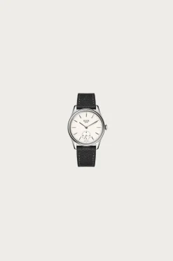 Kuoe Watches Old Smith 90-0001 - White Dial/Silver Case/Black Pebbled Leather Strap< Accessories