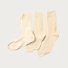 Rototo Organic Daily 3 Pack Crew Socks - Ecru< Accessories