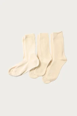 Rototo Organic Daily 3 Pack Crew Socks - Ecru< Accessories