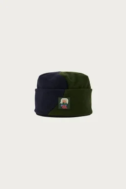Brain Dead Organic Panel Polar Fleece Beanie - Navy/Olive< Accessories