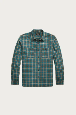 RRL Plaid Twill Workshirt - Teal/Multi< Shirts