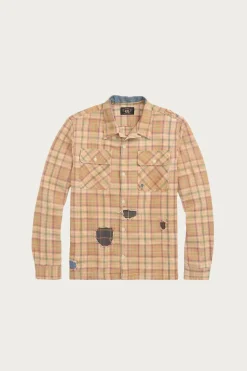RRL Repaired Plaid Twill Camp Shirt - Orange/Multi< Shirts
