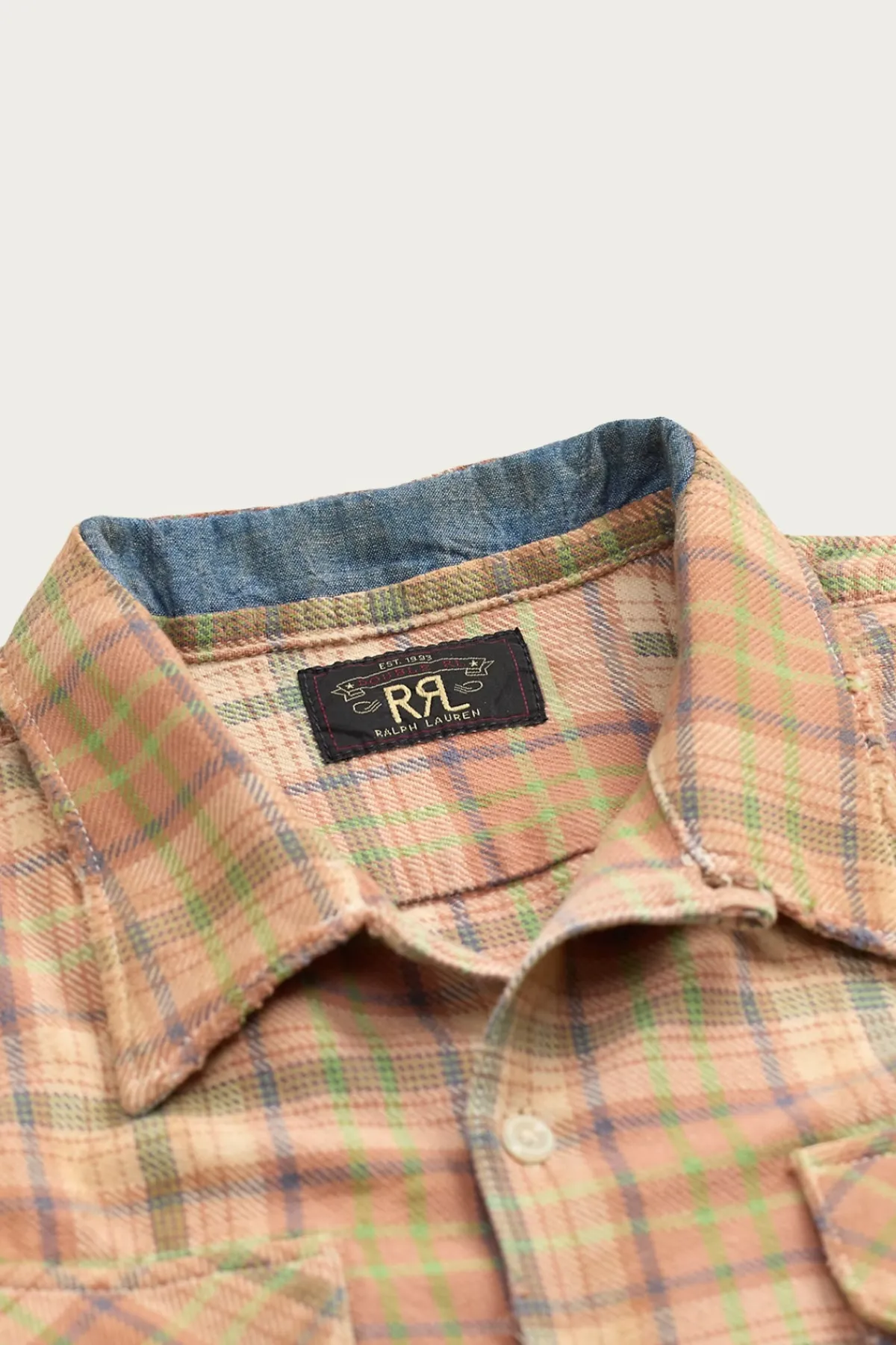 RRL Repaired Plaid Twill Camp Shirt - Orange/Multi< Shirts
