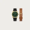Kuoe Watches Royal Smith 90-008 - Green Dial/Gold Case/Black Pebbled Leather Strap + Extra Brown Strap< Accessories
