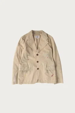 MM6 Maison Margiela Single Breasted Paint Splatter Jacket - Sand Beige< Coats, Jackets, And Vests