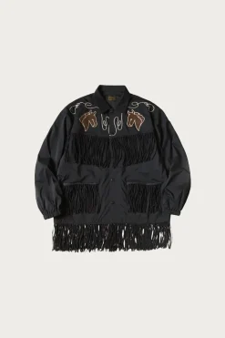 Kapital Stretch Nylon Fringed Coach JKT - Black< Coats, Jackets, And Vests