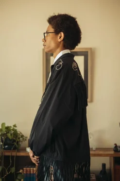 Kapital Stretch Nylon Fringed Coach JKT - Black< Coats, Jackets, And Vests