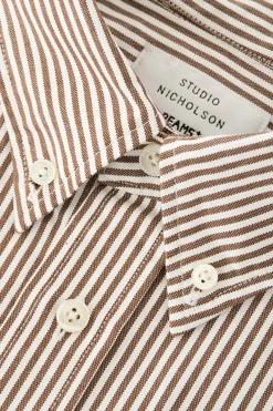 Beams Plus Studio Nicholson x Beams+ Lisa Oxford Shirt - Brown/White Stripe< Shirts