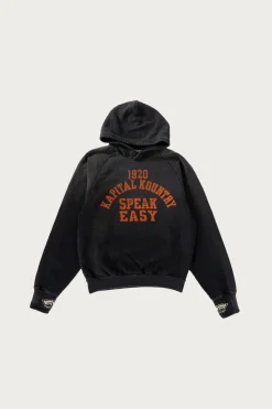 Kapital SWT Knit Raglan Hoodie (SPEAKEASY College) - Black< Tees And Sweats