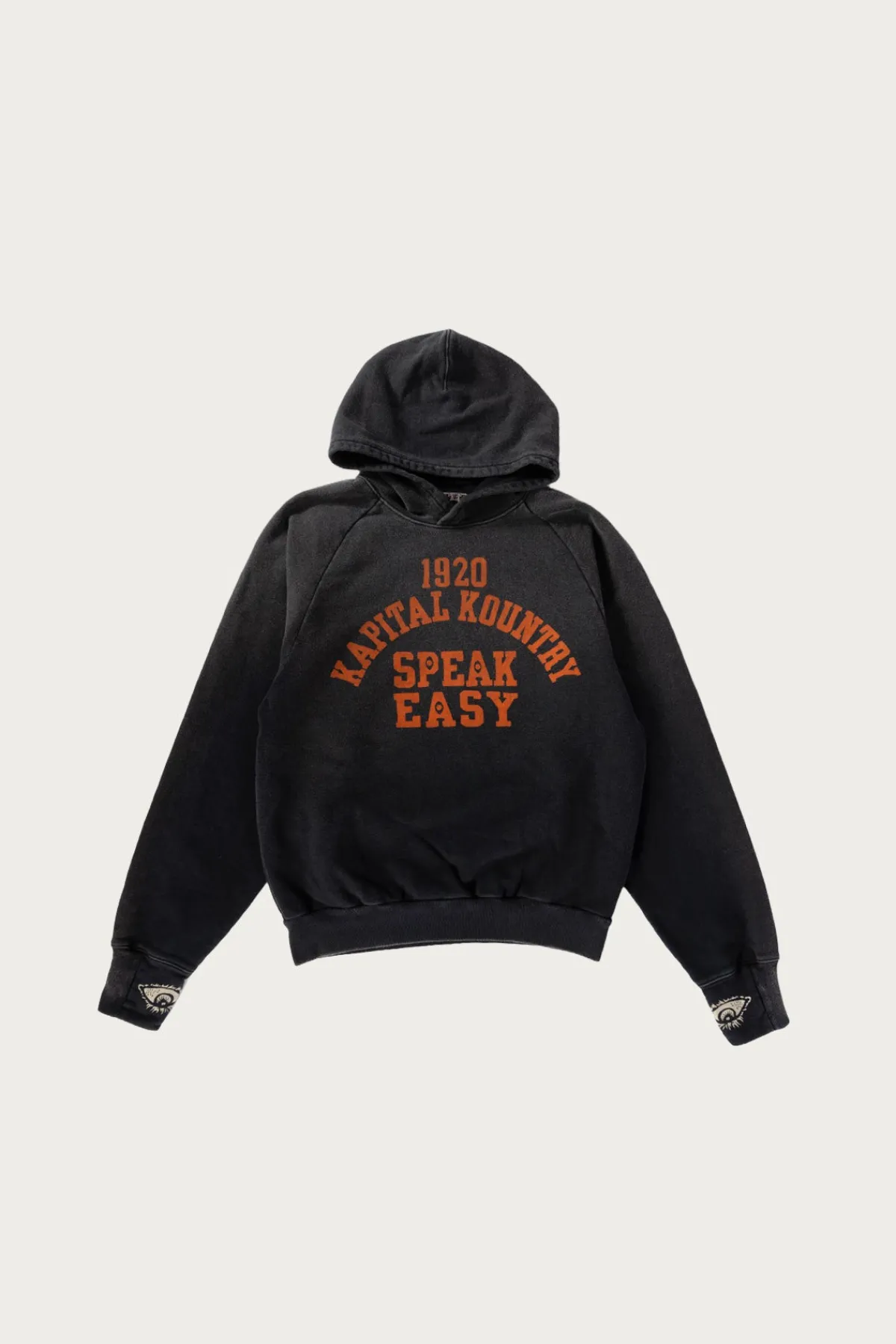 Kapital SWT Knit Raglan Hoodie (SPEAKEASY College) - Black< Tees And Sweats