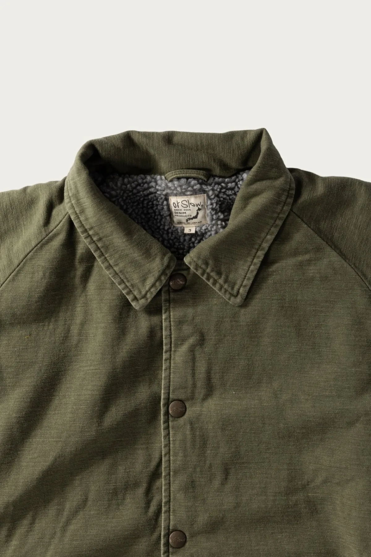 orSlow Vintage Washed Coach Jacket w/ Fleece Lining - Dark Olive< Coats, Jackets, And Vests