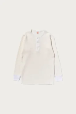 The Real McCoys Waffle Thermal Henley Undershirt L/S - White< Tees And Sweats
