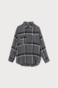 Engineered Garments Work Shirt - Grey/Black Cotton Brushed Big Plaid< Shirts
