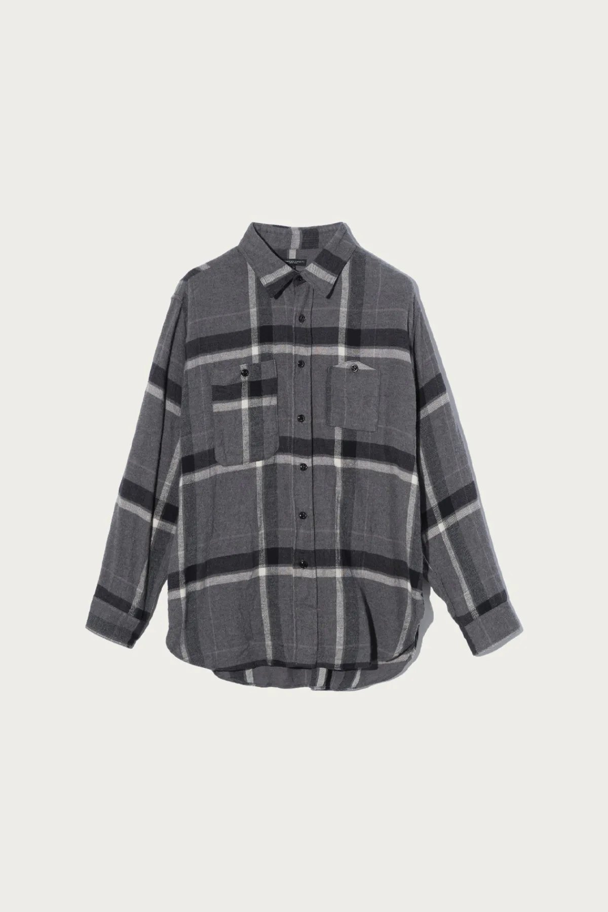 Engineered Garments Work Shirt - Grey/Black Cotton Brushed Big Plaid< Shirts